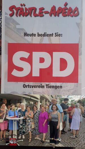 Städle-Apéro am Samstag, 09.08.2025 mit unserer Landtagskandidatin Joana Stöhrer da Costa (rechts)